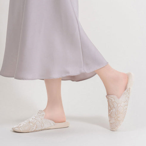 Petal-Stitch Indoor Mule Slippers