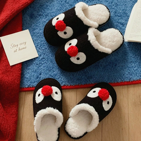 Cartoon Penguin Pompom Plush Slippers