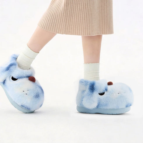 Spotted Puppy Plush Bootie Slippers