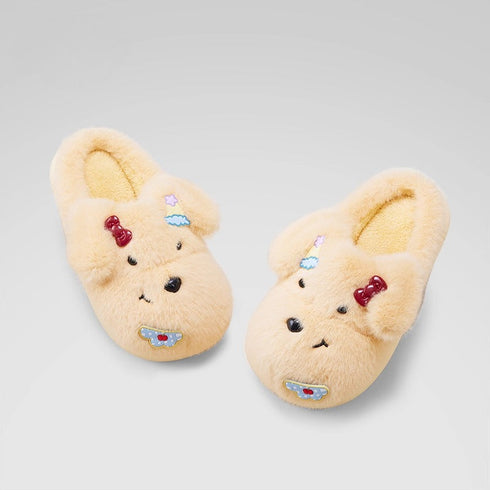 Fuzzy Puppy Face Bow Slippers
