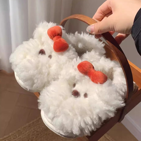Plush Puppy Bow Home Slippers
