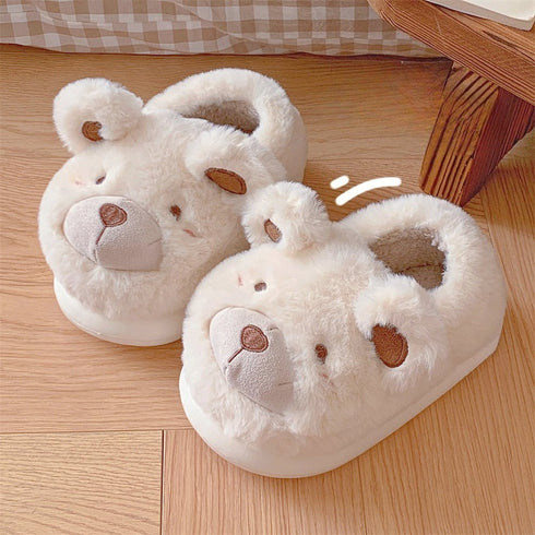 Fuzzy Teddy Bear Plush Slippers
