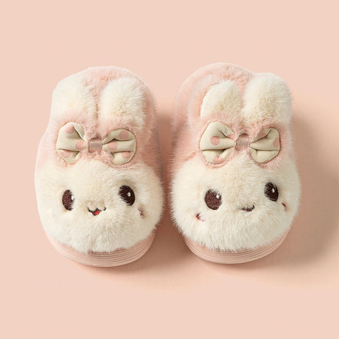 Plush Bunny Bow Kids Slippers