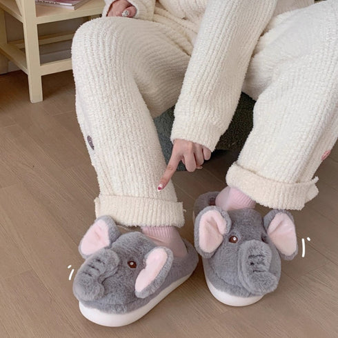 Whimsical 3D Elephant Plush Slippers