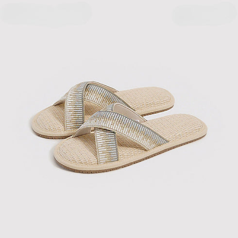 Breezy Woven Cross Strap Slides