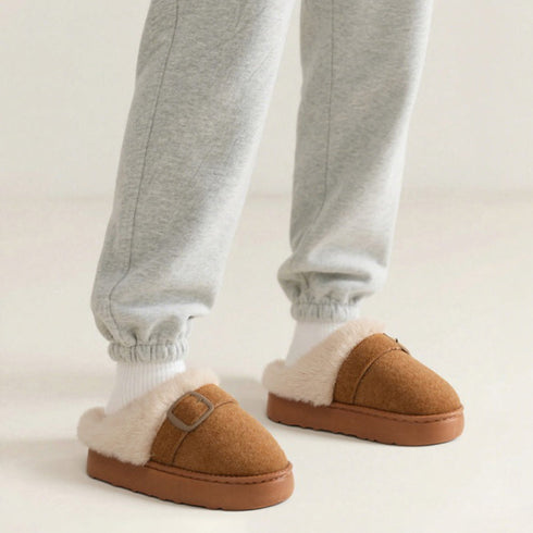 Fuzzy Buckle Platform Cozy Clogs