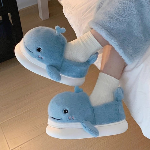 Whale Plush Platform Slippers