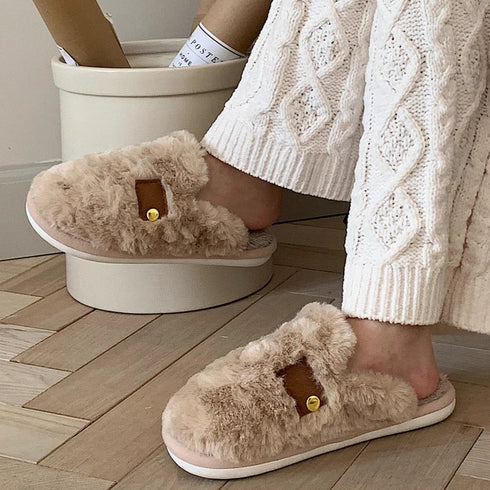 Plush Tab Detail Home Slippers