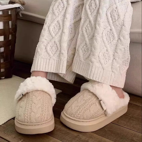 Cable Knit Plush Cuff slippers