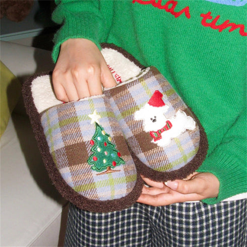 Plaid Pup Holiday slippers