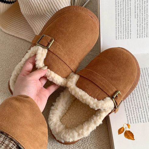 Cozy Buckle Strap Furry Clogs