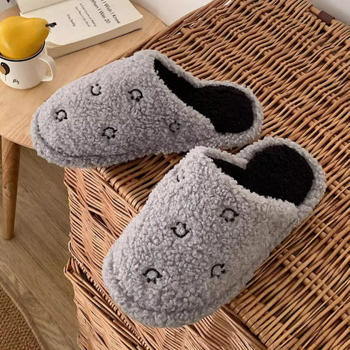 Happy Face Fuzzy Plush Slippers