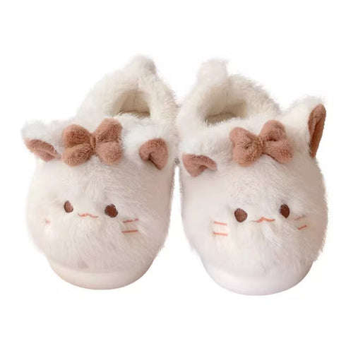 Cat Ears Bow Plush Slippers