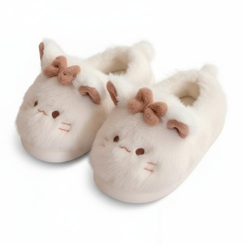 Cat Ears Bow Plush Slippers