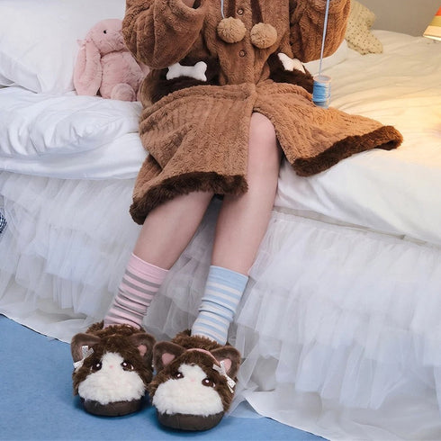 Bowknot Kitty Face Plush Slippers