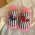 Striped Horse Patch Plush Slippers