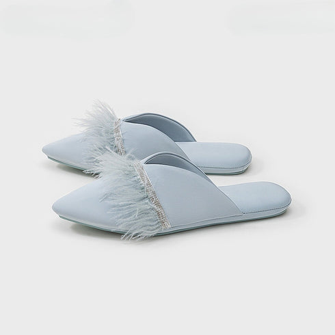 Chic Satin Feather Rhinestone Slides