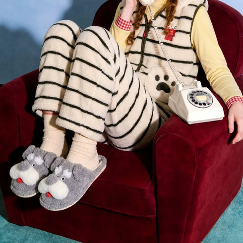 Schnauzer Pup Plush House Slippers
