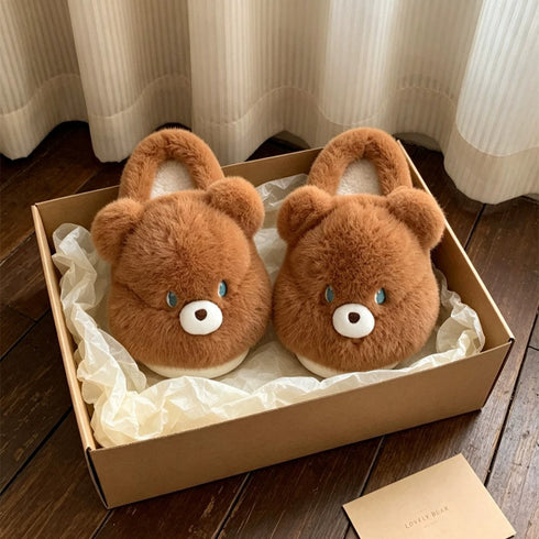 Fuzzy Bear Face House Slippers