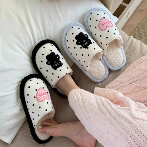 Whimsical Dotty Cat Heart Slippers