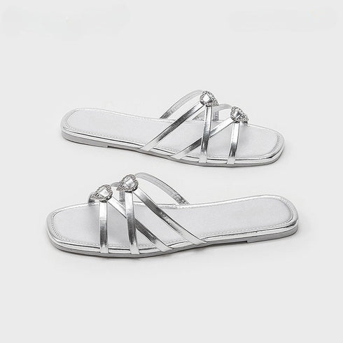 Sparkling Heart Strappy Flat Slides