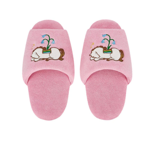 Sleeping Pony Floral Embroidered Slides