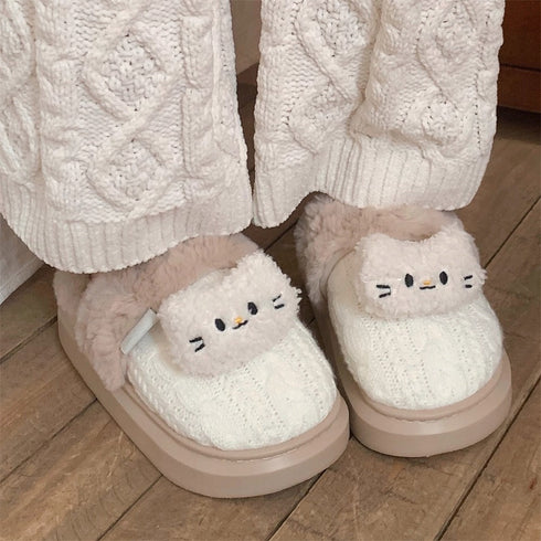 Cable Knit Cat Face Slippers