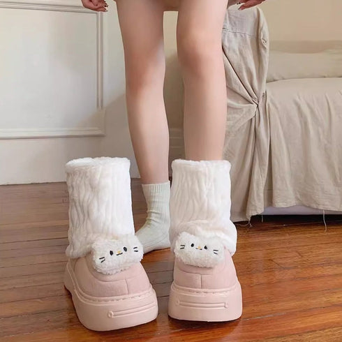 Furry Cat Face Platform Boots