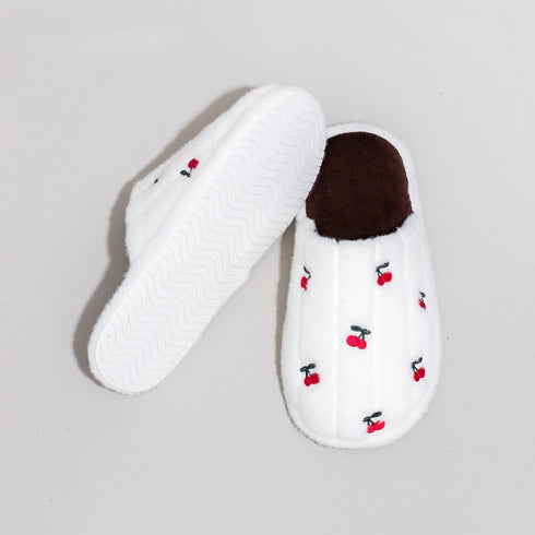 Cherry Pattern Plush House Slippers
