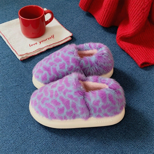 Plush Spotted Platform Winter Slippers