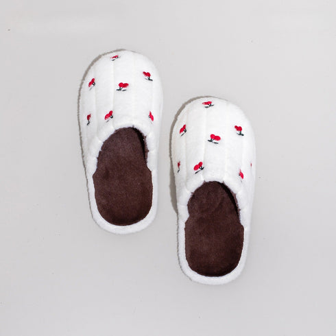 Cherry Pattern Plush House Slippers