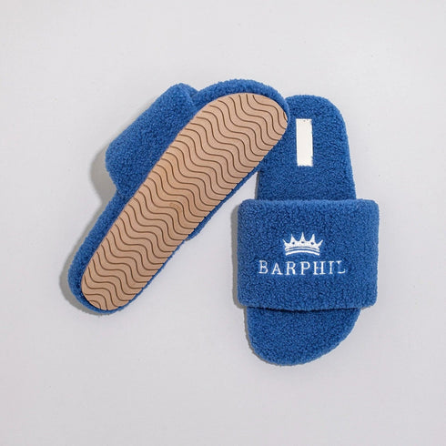 Fuzzy Crown Embroidered Lounge Slides
