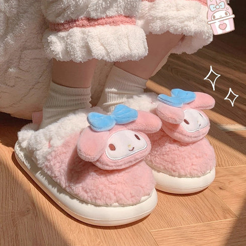 Bow-Eared Bunny Plush Slippers