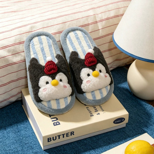 Striped Penguin Beanie Plush Slippers
