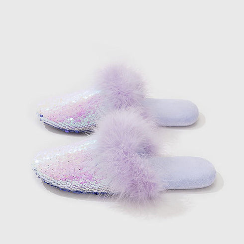 Shimmer Sequin Puff-Trim slippers