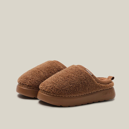 Fuzzy Teddy Fleece Platform Slippers