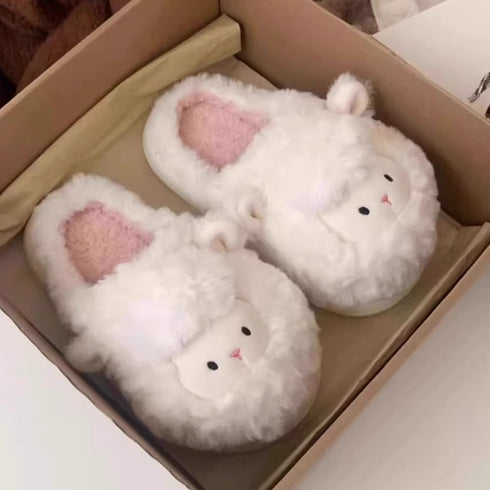 Fuzzy Lamb Animal Plush Slippers