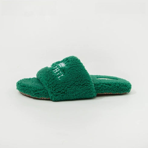 Fuzzy Crown Embroidered Lounge Slides