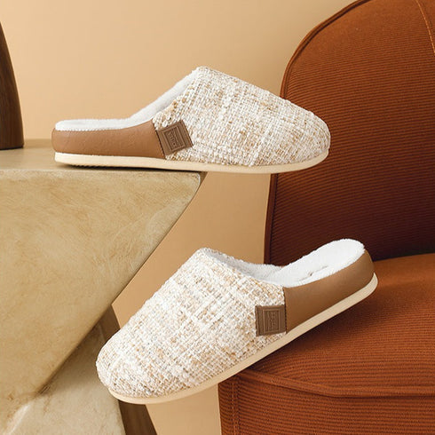 Bouclé Tweed Plush-Lined Slippers