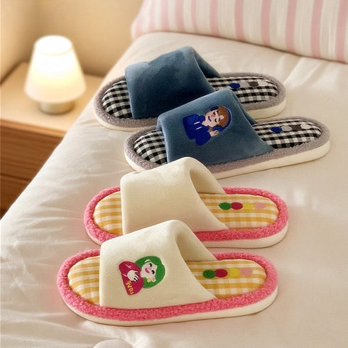 Playful Gingham Cartoon Home Slippers