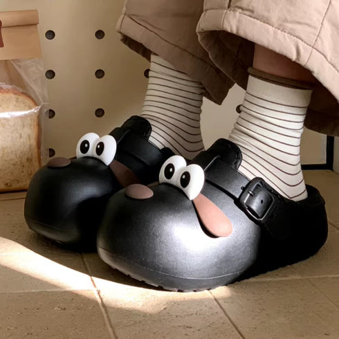 Whimsical Puppy Face Chunky Clogs
