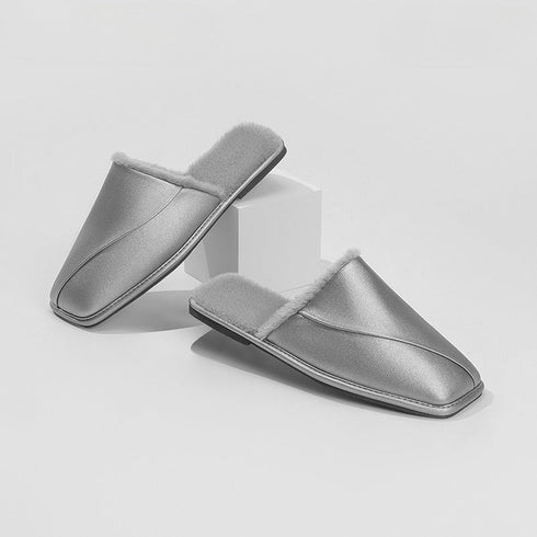 Faux-Fur Trim Dome-Toe Slippers