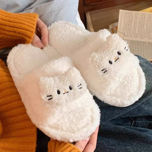 Cat Face Fuzzy Open-Toe slippers