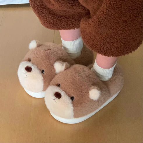 Snuggly Bear Face Plush Slippers