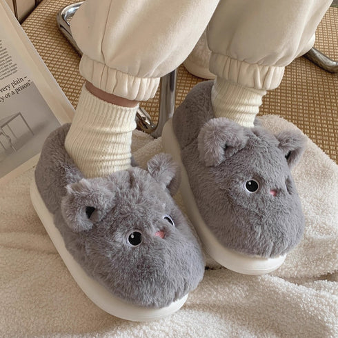 Whimsical Kitty Faux Fur Slippers