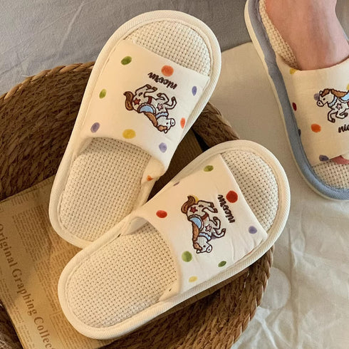 Playful Pony Dot Linen Slides