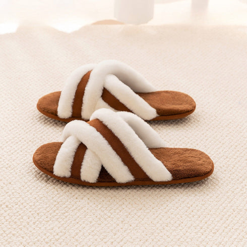 Fuzzy Crisscross Band Warm Slippers