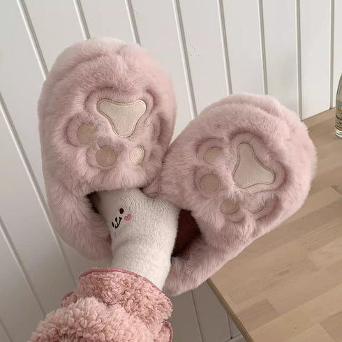 Fuzzy Cat Paw Plush Slippers