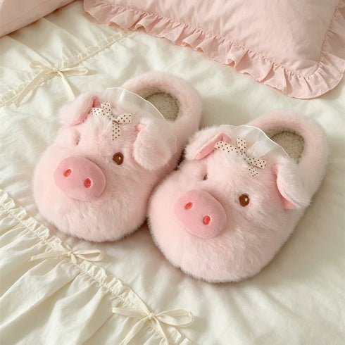 Plush Piggy Snout House Slippers