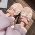 Sheer Lace Bow Plush Slippers